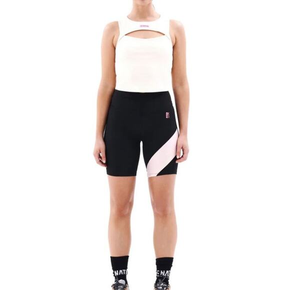 NWT P.E Nation Studio Soft Sprint Time Bike Shorts Black Pink White Stripe XS - Picture 2 of 6